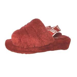UGG Fluff Yeah Slide Size 8 Red Fur Slip On Slingback Comfy Slippers Cherry Girl